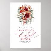Tiefrote herbstliche Blumen-Hochzeitsdusche-Willko Poster (Vorne)