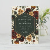 Tiefrote herbstliche florale Eleganz Hochzeit Einladung (Stehend Vorderseite)