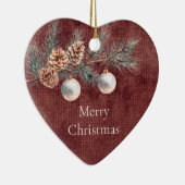 Tiefrote Imitate Linen (Leinenlook) Kiefernzapfen Keramik Ornament (Rechts)