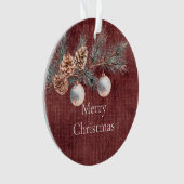 Tiefrote Imitate Linen (Leinenlook) Kiefernzapfen Ornament (Vorderseite)