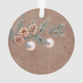 Tiefrote Imitate Linen (Leinenlook) Kiefernzapfen Ornament (Rückseite)