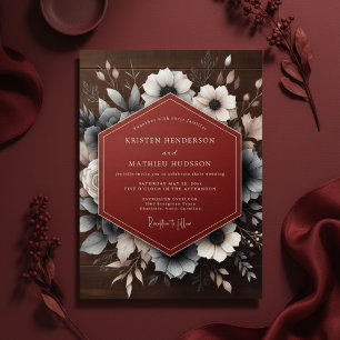 Tiefrote melancholische Blumenhochzeit Einladung