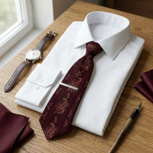 Tiefrote Merlot-Rosen-Botanik-Paisley-Blumen Krawatte
