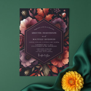 Tiefrote Pflaumen-Blüten-Herbsthochzeit Einladung
