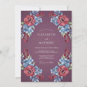 Tiefrote romantische Blumenhochzeit Einladung