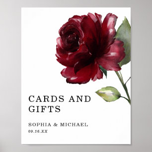 Tiefrote Rosen-Blumenkarten und Geschenke Schild
