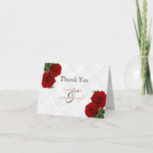 Tiefrote Rosen Florale Hochzeit Dankeskarte