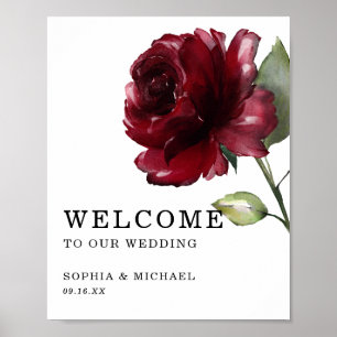 Tiefrote Rosen Florale Hochzeits Begrüßungstafel Poster