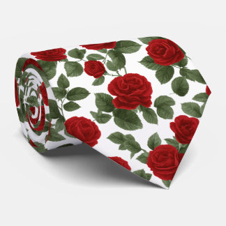 Tiefrote Rosen mit Blättern Nahtloses Muster Krawatte