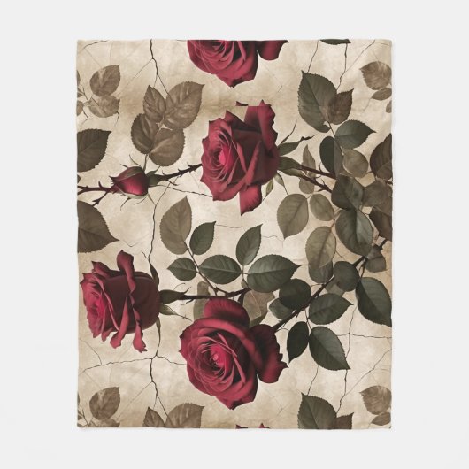 Tiefrote Rosen mit dunkelgrünen Blättern Fleecedecke (Vorderseite)
