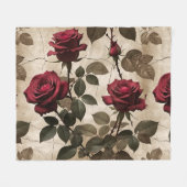 Tiefrote Rosen mit dunkelgrünen Blättern Fleecedecke (Vorderseite (Horizontal))
