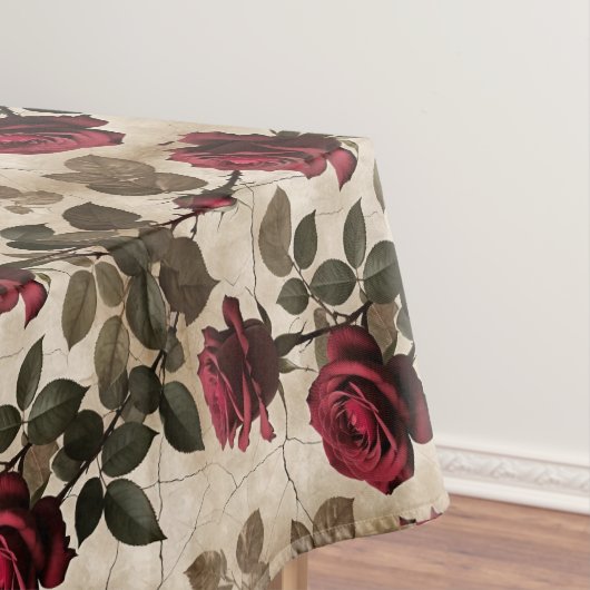 Tiefrote Rosen mit dunkelgrünen Blättern Tischdecke (Beispiel)