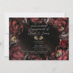 Tiefrote Rosen und Totenkopf-Hochzeits-Party Einladung