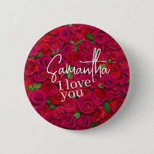Tiefrote Rosenmuster Ich liebe dich mit individuel Button