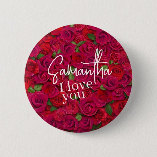 Tiefrote Rosenmuster Ich liebe dich mit individuel Button (Vorderseite)