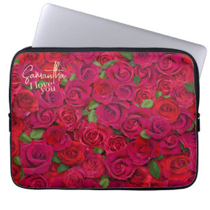 Tiefrote Rosenmuster Ich liebe dich mit individuel Laptopschutzhülle