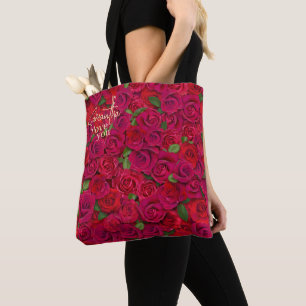 Tiefrote Rosenmuster Ich liebe dich mit individuel Tasche