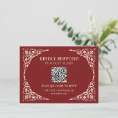 Tiefrote Ruby-QR-RSVP-Karte Begleitkarte (Stehend Vorderseite)