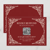 Tiefrote Ruby-QR-RSVP-Karte Begleitkarte (Vorne/Hinten)