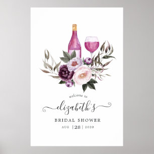 Tiefrote Samt-Blumen-Hochzeitsdusche-Willkommen Poster