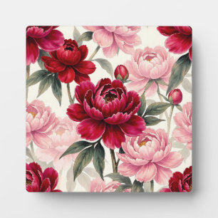 Tiefrote und rosa Pfingstrosen-Blumen-Aquarell-Mus Fotoplatte