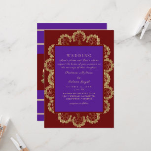 Tiefrote und violette indische Hochzeit im Stil II Einladung