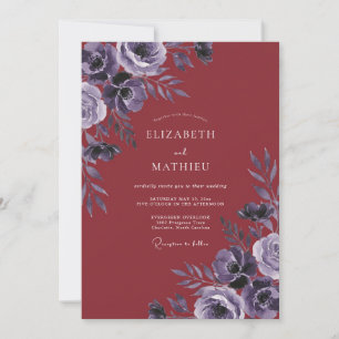 Tiefrote Violette Blatt Hochzeit Einladung