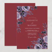 Tiefrote Violette Blatt Hochzeit Einladung (Vorne/Hinten)