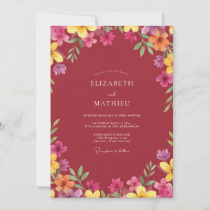 Tiefrote Wildblumenhochzeit Einladung