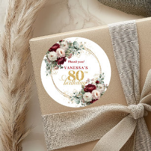 Tiefroter Blush-Burgunder 80. Geburtstag-Aufkleber Runder Aufkleber
