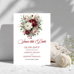 Tiefroter Blush-Burgunder-Blumen-Save-the-Date Save The Date