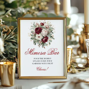 Tiefroter Blush-Burgunder-Mimosa-Bar-Tischschild Poster