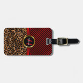 Tiefroter Leopard-Tierdruck - Monogramm Gepäckanhänger (Vorderseite horizontal)