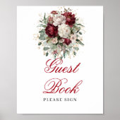 Tiefrotes Blush-Burgunder-Gästebuch-Schild Poster (Vorne)