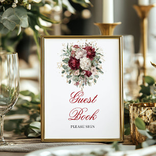 Tiefrotes Blush-Burgunder-Gästebuch-Schild Poster