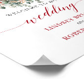 Tiefrotes Boho-Eukalyptus-Tisch-Willkommensschild Poster (Ecke)