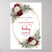 Tiefrotes Burgunder-Babyshower-Willkommensschild Poster (Vorne)