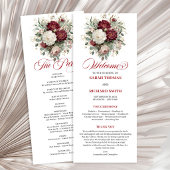 Tiefrotes Burgunderrot Florales Hochzeitsprogramm Programm