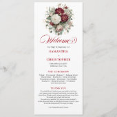 Tiefrotes Burgunderrot Florales Hochzeitsprogramm Programm (Vorderseite)