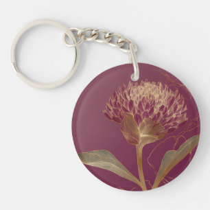 Tiefrotes Gold-Botanik-Blumenlinienwerk Schlüsselanhänger