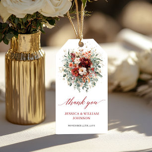 Tiefrotes Gold Burgunder Florales Herbst Hochzeits Geschenkanhänger