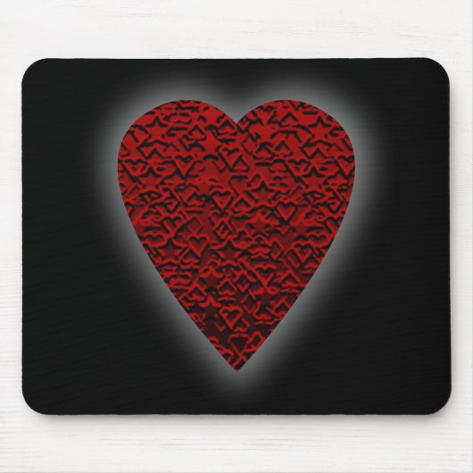 Tiefrotes Herz. Gemusterter Herz-Entwurf Mousepad (Vorne)