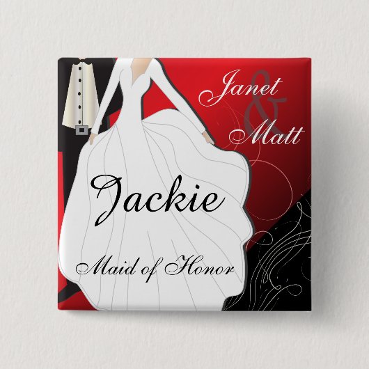 Tiefrotes Hochzeits-Party Button (Vorderseite)