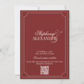 Tiefrotes Karo Old Money QR Code Hochzeit Save The Date (Rückseite)