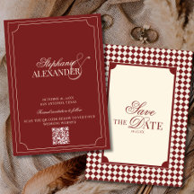 Tiefrotes Karo Old Money QR Code Hochzeit