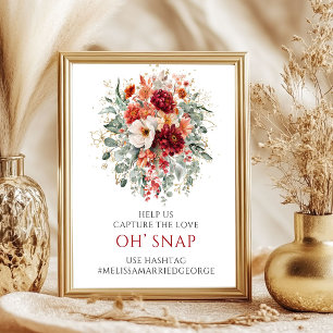 Tiefrotes Marsala Florales Oh-Schnapp-Hochzeitssch Poster