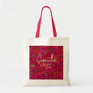 Tiefrotes Rosenmuster Ich liebe dich mit individue Tragetasche