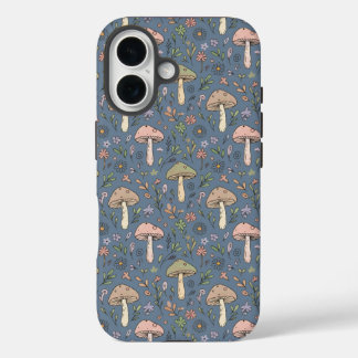 Tiefschiefergraue Pilze Nahtloses Muster Gothic iPhone 16 Hülle