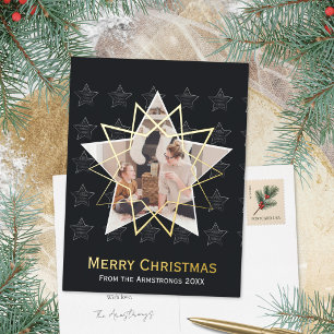 Tiefschwarze geometrische Stern-Weihnachten modern Folien Feiertagspostkarte