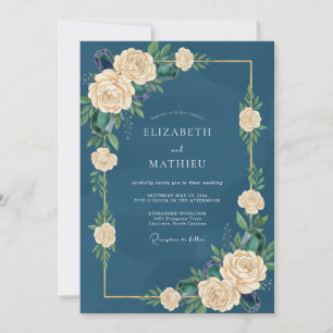 Tiefsee-Cream-Rosen-Hochzeit Einladung